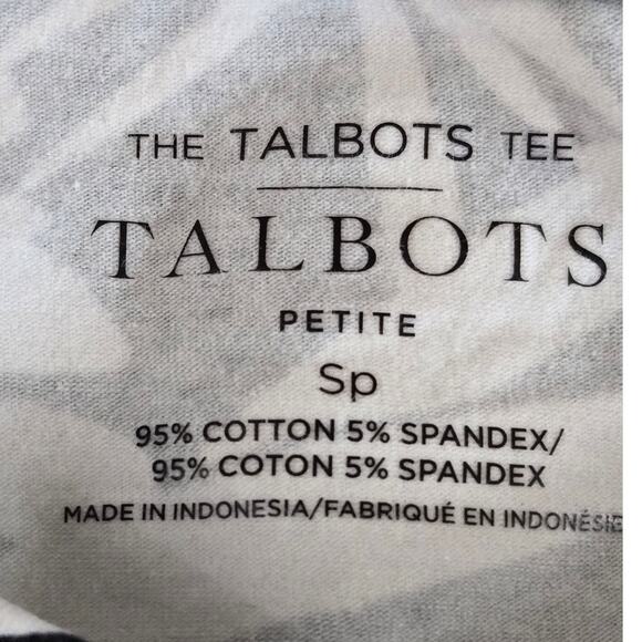 Talbots Petite Small Tee Black White Leaf Print Cotton Blend Long Sleeve Shirt - Picture 6 of 6